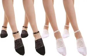 4 Pairs Pearl Lace No Show Socks Pearl Lace Mesh Thin Silk Ankle Sock Casual Low Cut Socks for Women