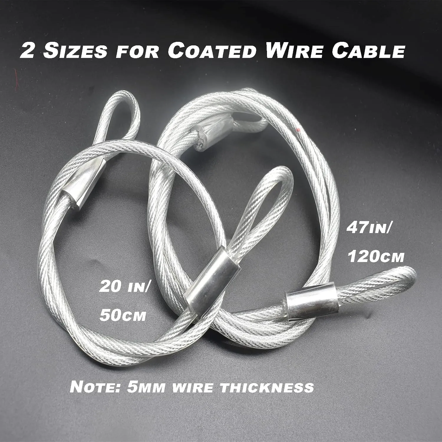 4 pcs 20 inch (50cm) 5mm Thickness Vinyl Cover Coated Galvanized Steel Wire Cable with Loops Security Lanyard Rope Tether Lock, Clear
