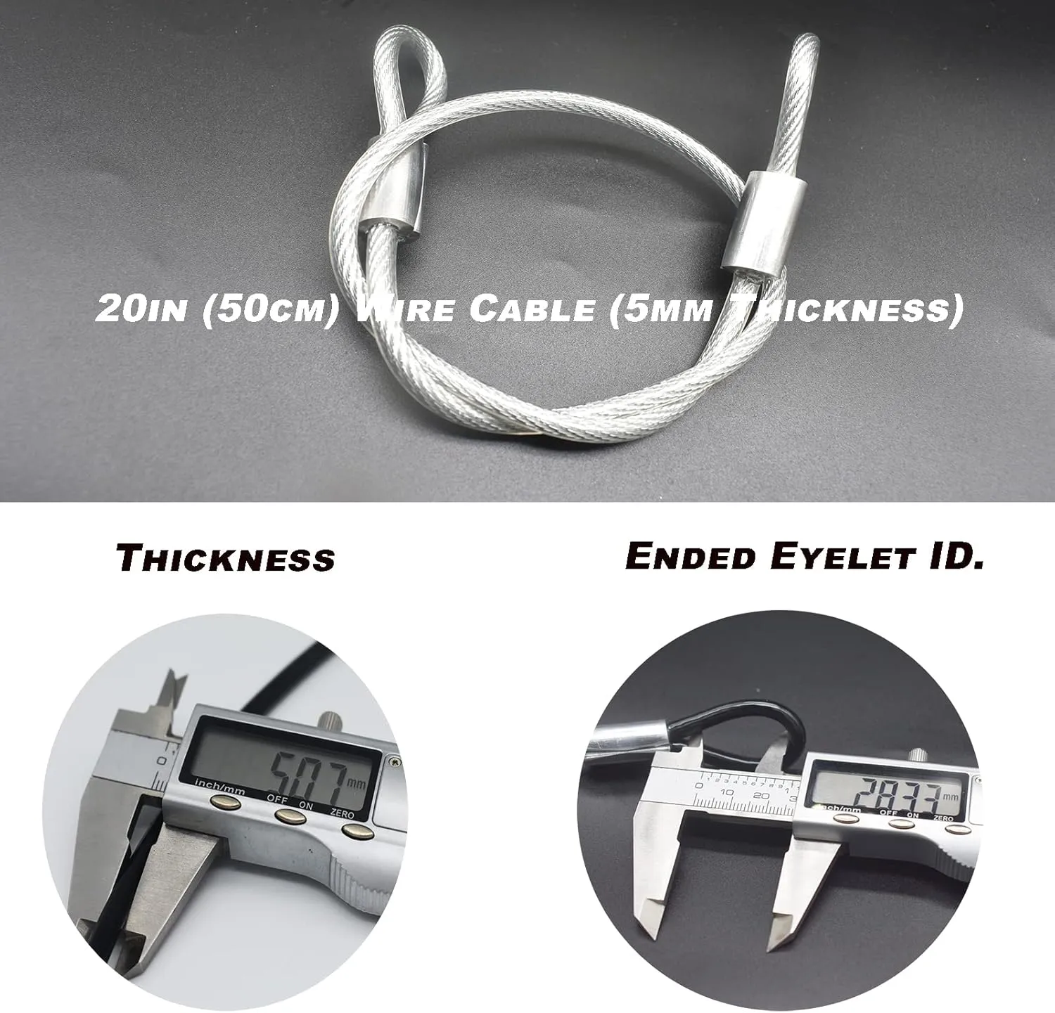 4 pcs 20 inch (50cm) 5mm Thickness Vinyl Cover Coated Galvanized Steel Wire Cable with Loops Security Lanyard Rope Tether Lock, Clear