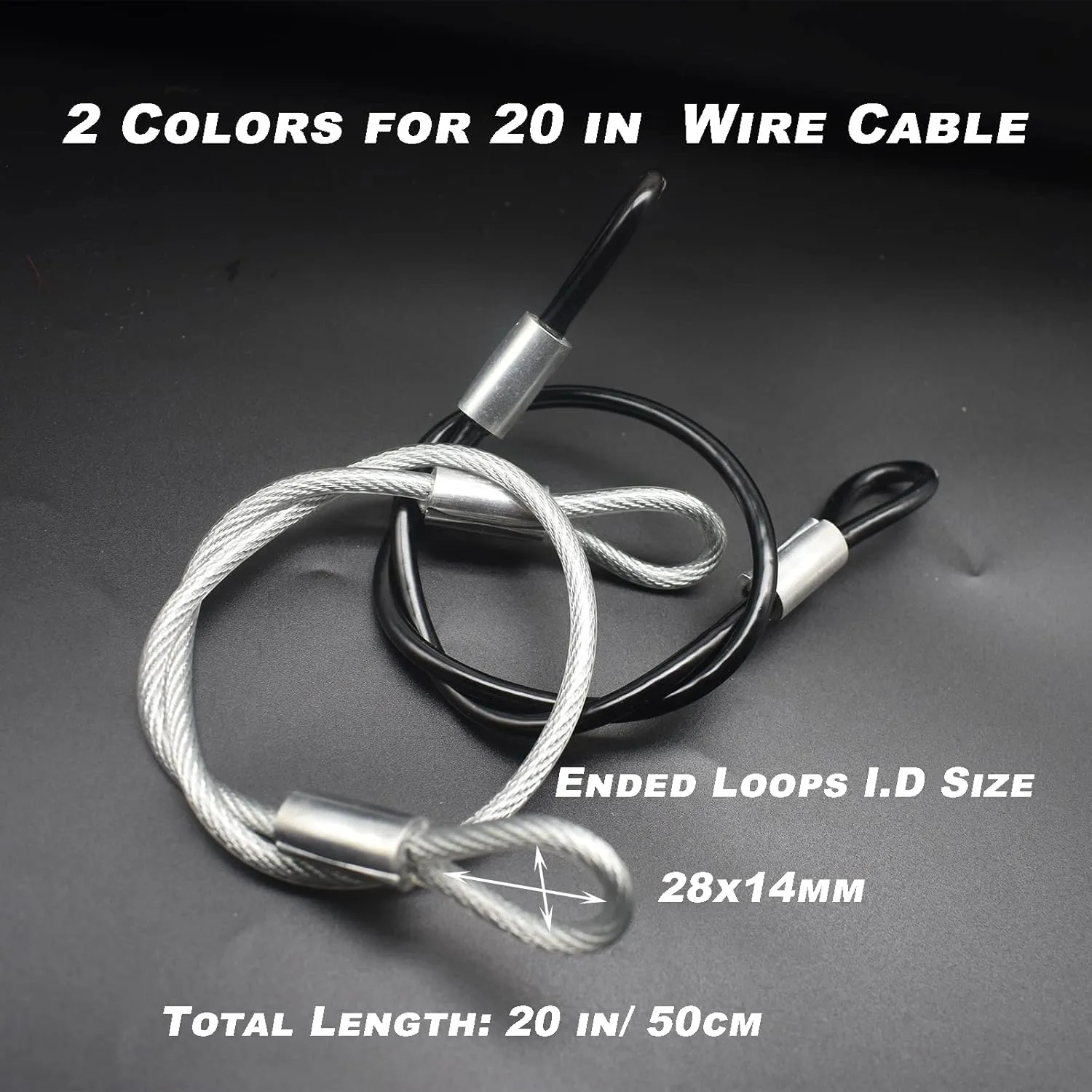 4 pcs 20 inch (50cm) 5mm Thickness Vinyl Cover Coated Galvanized Steel Wire Cable with Loops Security Lanyard Rope Tether Lock, Clear
