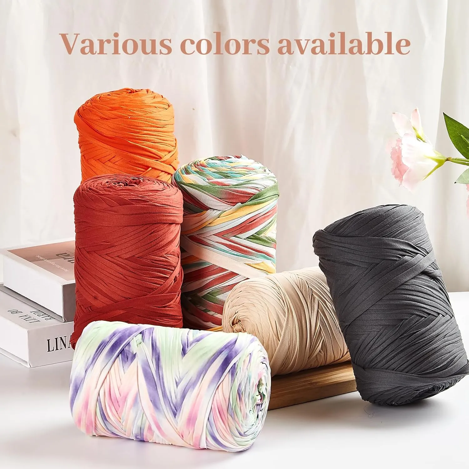 400g T-Shirt Yarn Crochet Yarn for Beginner Crochet Bags/Basket/Coaster,400G/110yds High Elastic Polyester Thick Tshirt Pink&Purple
