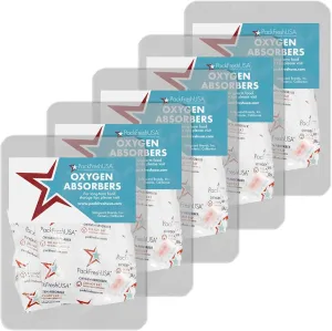 500cc Oxygen Absorber Compartment Packs - Food Grade - Non-Toxic - Food Preservation - Long-Term Food Storage Guide Included - 50 in 5 Compartment Packs