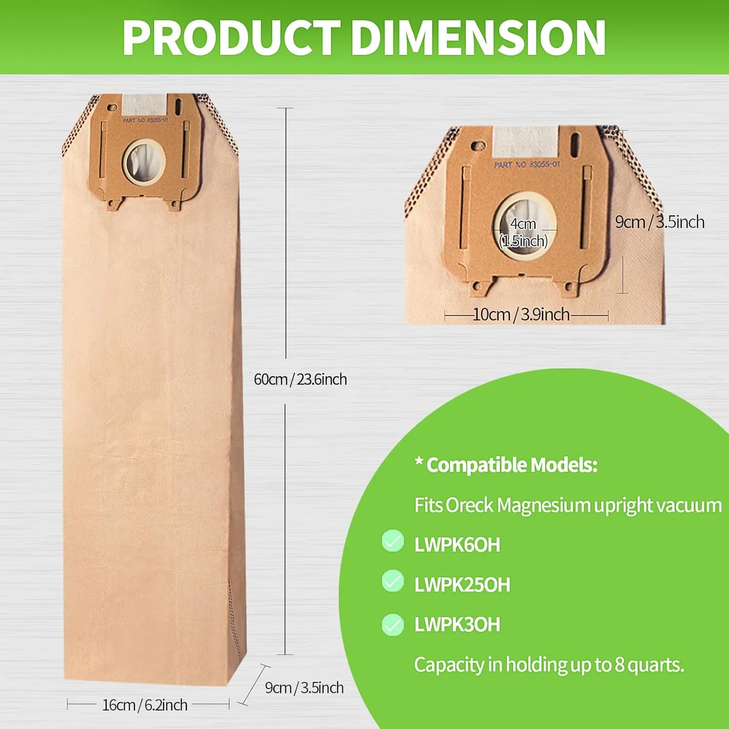 6 Pack Type LW HEPA Vacuum Bags Compatible with Oreck Magnesium Upright Vacuum Replace Part LWPK6OH LWPK25OH LWPK3OH