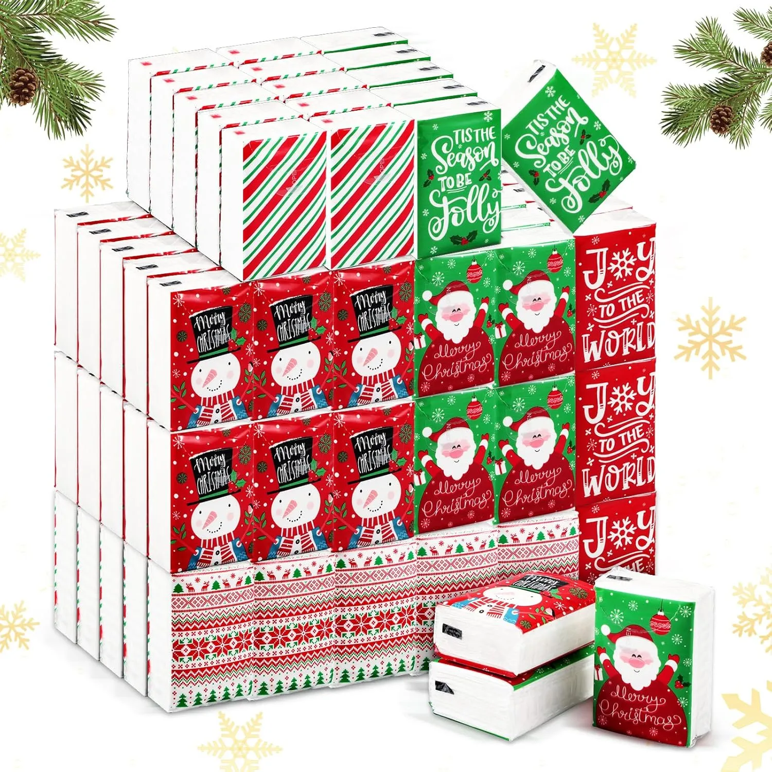 60 Pcs Christmas Pocket Facial Tissues Christmas Travel Tissue Packs Christmas Travel Size Tissues Christmas Tissues Bulk for Christmas Holiday Party Favors Travel Supplies(Classic Style)