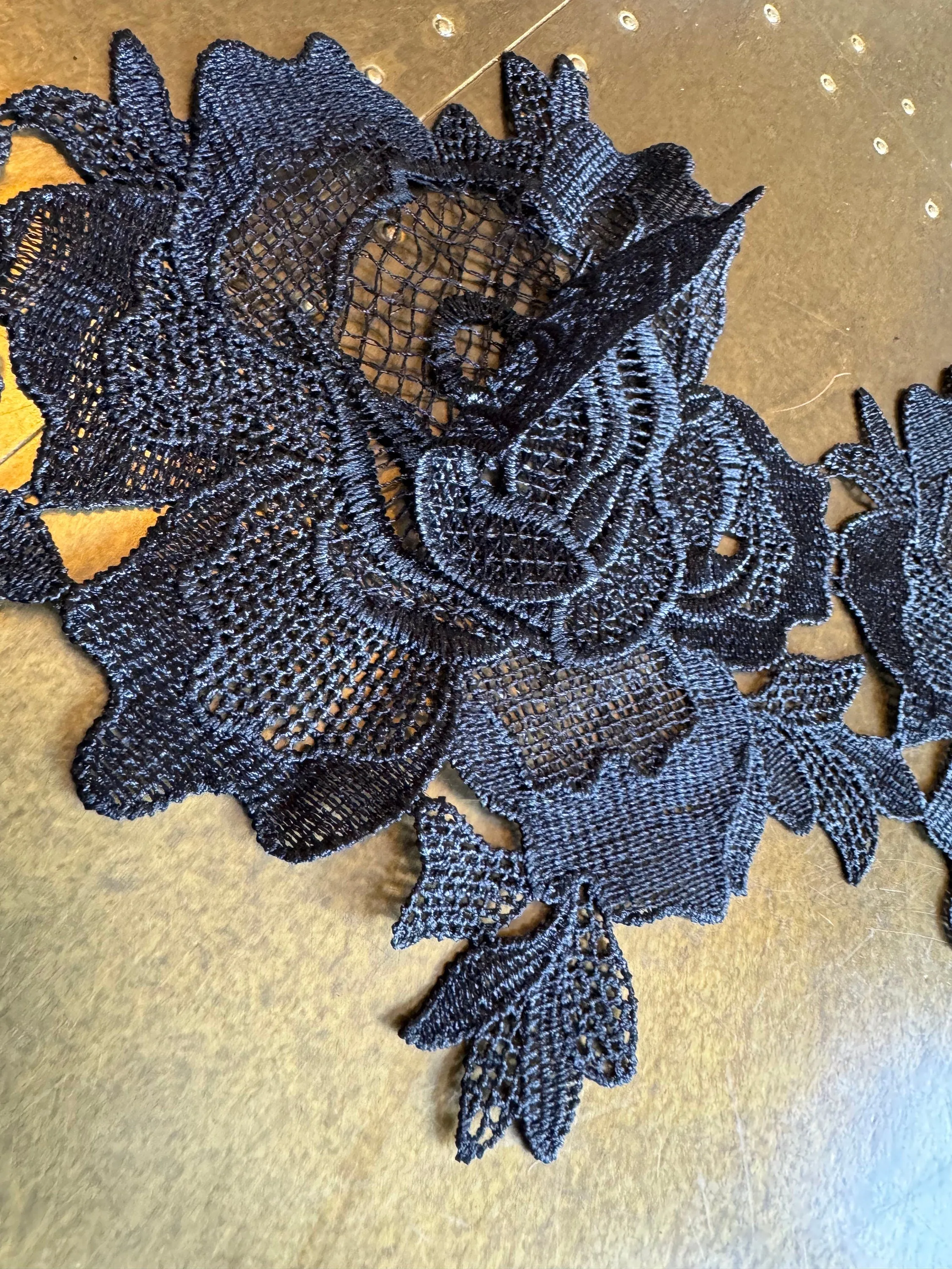 7” Wide Flower Leaf Lace Trim, Black Lace, Soft Lace, 3D Wide Lace, Quality Lace, Dresses, Clothing, Craft Lace, Tops, Dresses