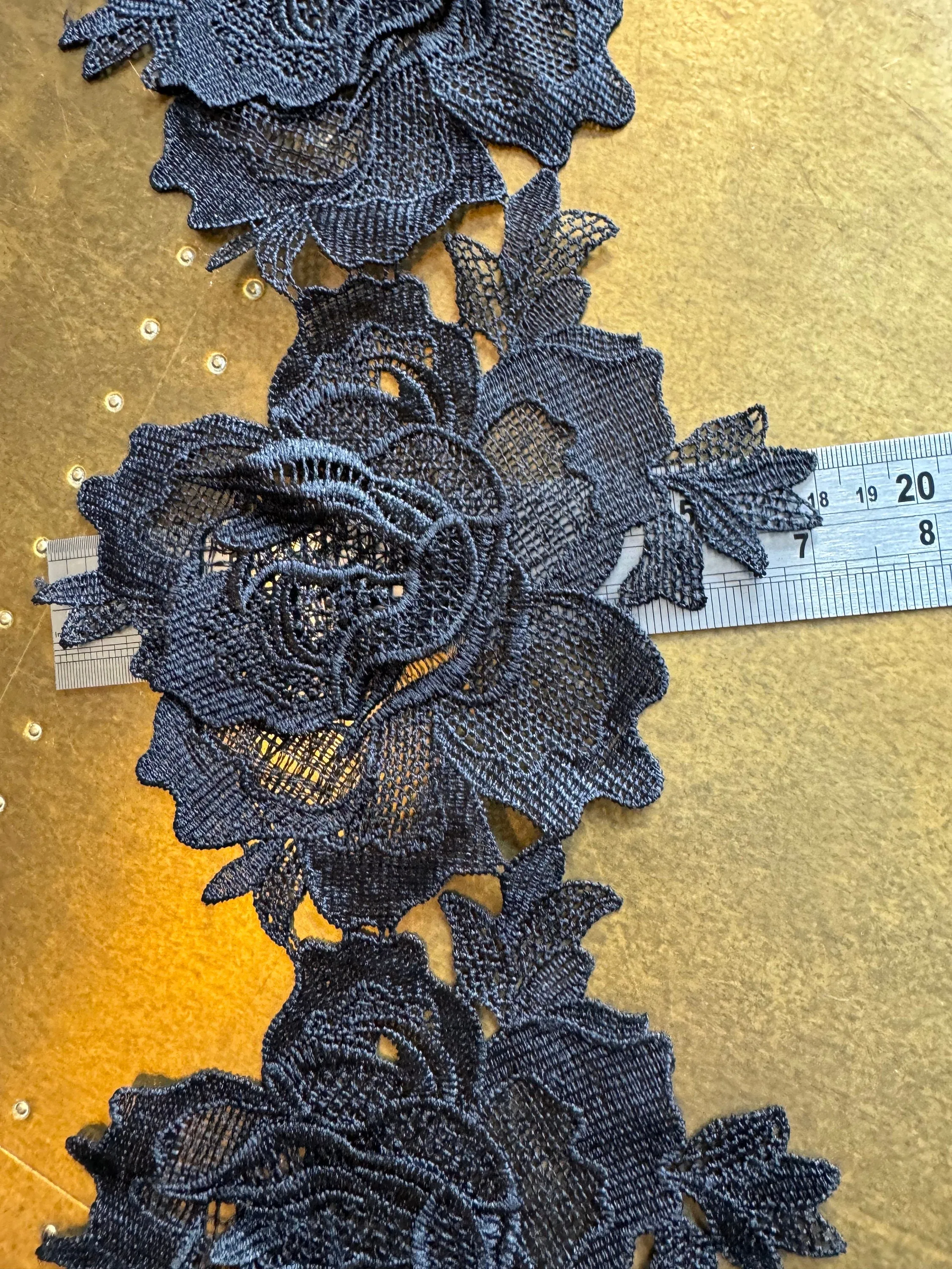 7” Wide Flower Leaf Lace Trim, Black Lace, Soft Lace, 3D Wide Lace, Quality Lace, Dresses, Clothing, Craft Lace, Tops, Dresses
