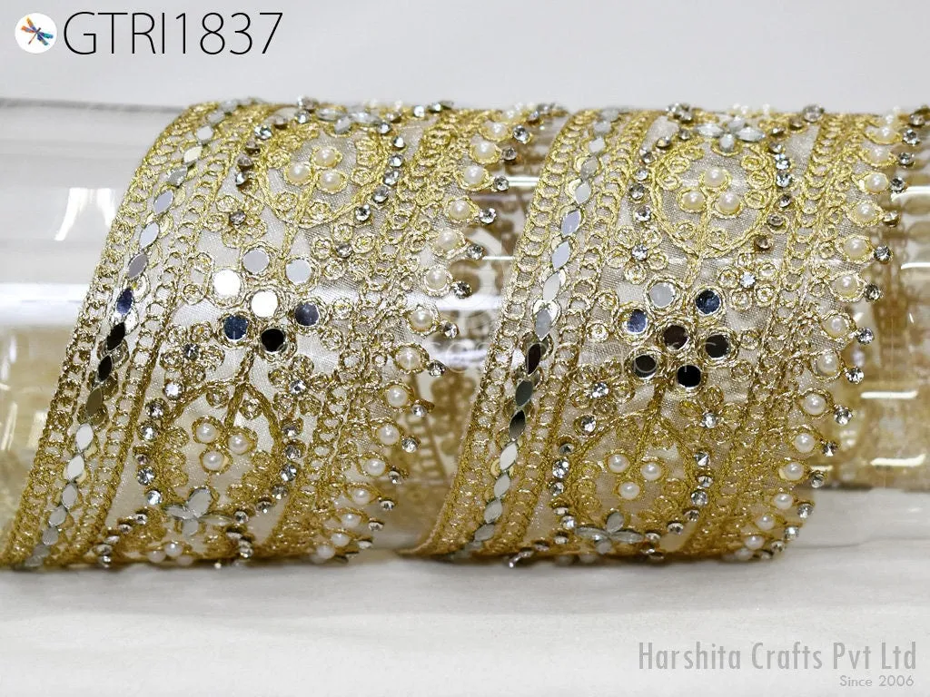 9 Yard Gold Indian Beaded 7cm Trim Rhinestone Ribbon Lehenga Trimmings Christmas Dresses Embellishments Saree Border Bridal Clutches Laces