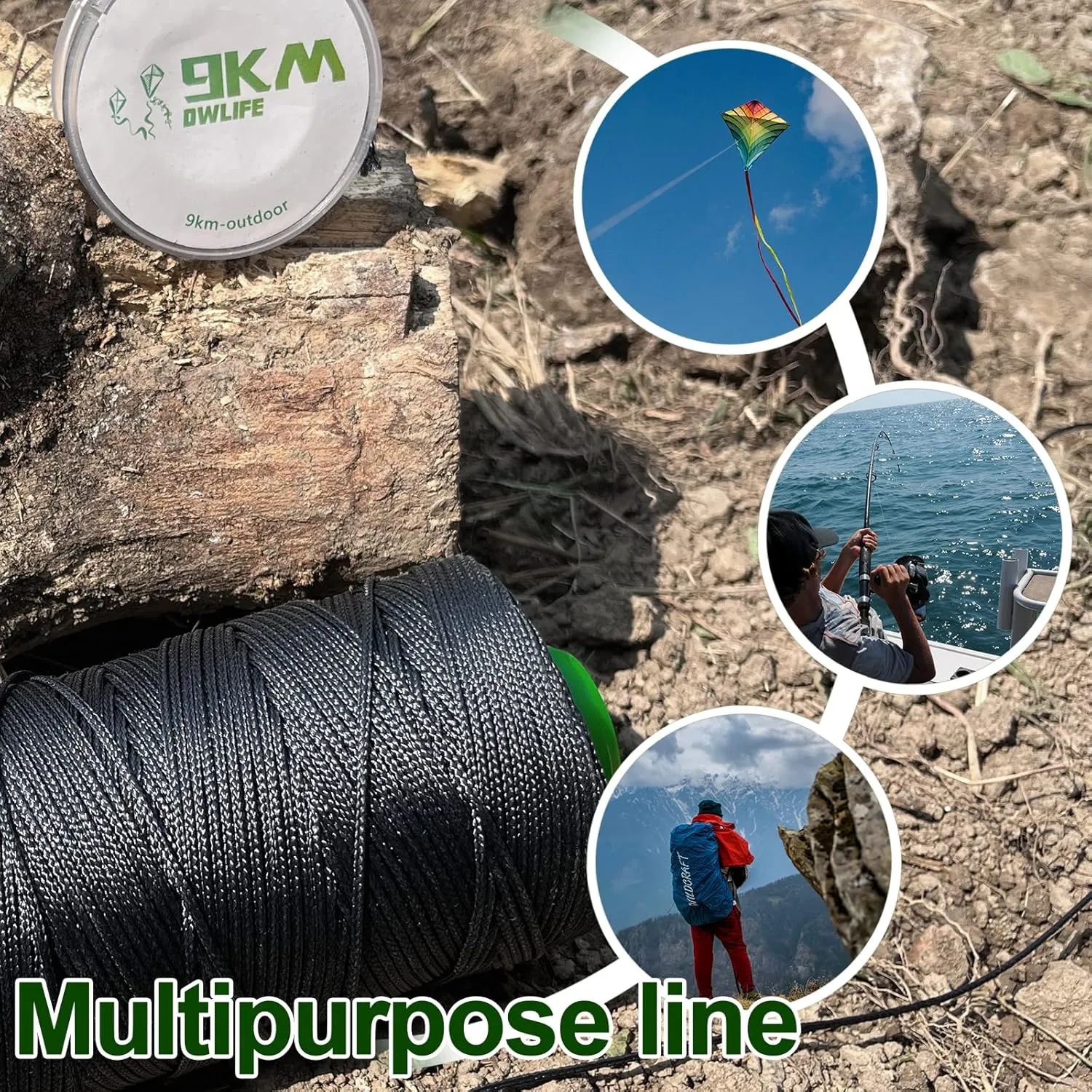 9KM DWLIFE Black Kevlar Cord, 50lb~1500lb, High Tensile Strength, Flame Resistant, Braided Fishing Line, Wind Chime String, Kite Line, Camping, Model Rocket, Outdoor Survival Strong String
