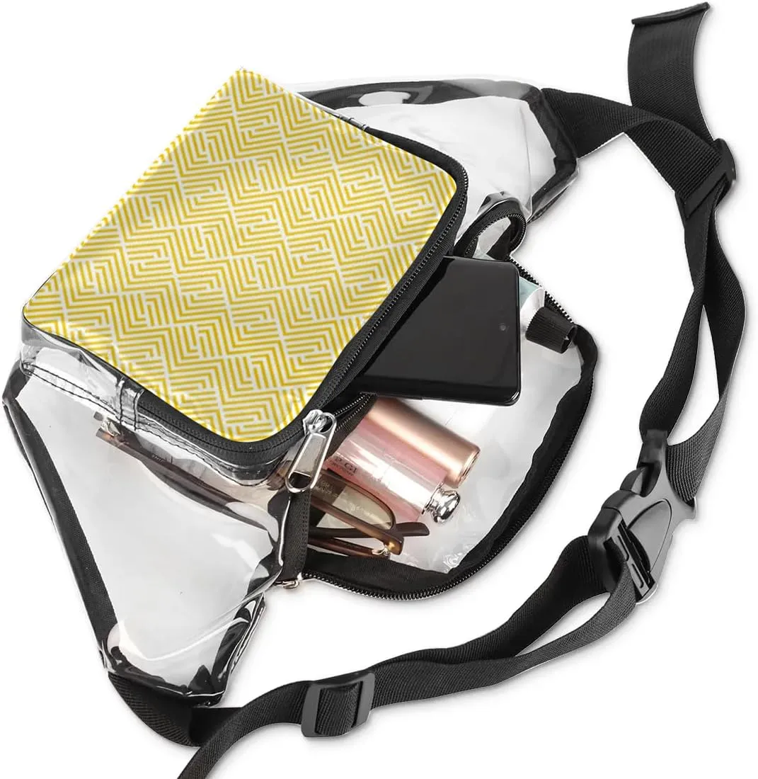 Abstract Geometric Lines Clear Fanny Pack Stadium Approved Clear Crossbody Belt Bag for Women Men Transparent Waist Bag with Adjustable Strap for Concerts Sports Events Travel