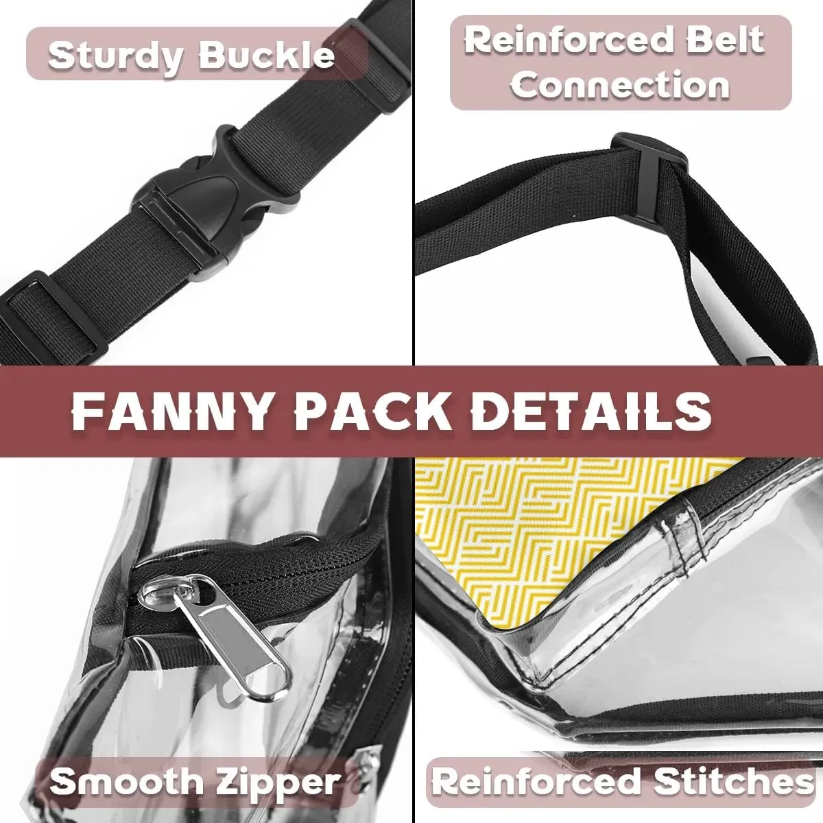 Abstract Geometric Lines Clear Fanny Pack Stadium Approved Clear Crossbody Belt Bag for Women Men Transparent Waist Bag with Adjustable Strap for Concerts Sports Events Travel