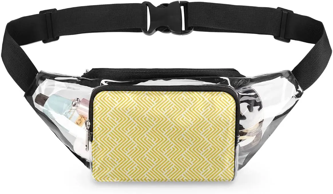 Abstract Geometric Lines Clear Fanny Pack Stadium Approved Clear Crossbody Belt Bag for Women Men Transparent Waist Bag with Adjustable Strap for Concerts Sports Events Travel