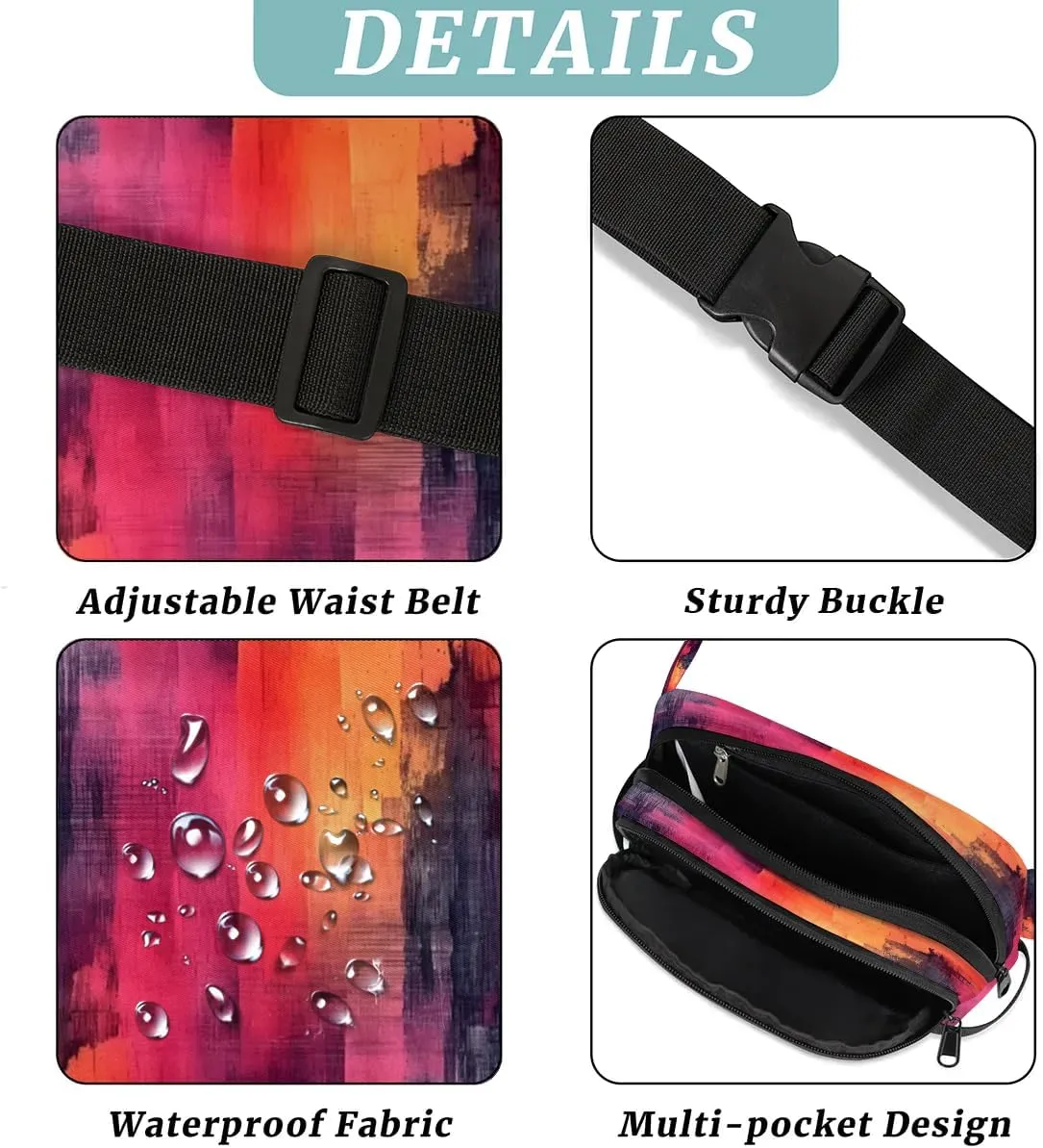 Abstraction Multi Color Patterns Fanny Packs for Women Men Waterproof Waist Bag with Adjustable Strap Belt Bag for Travel Running Hiking