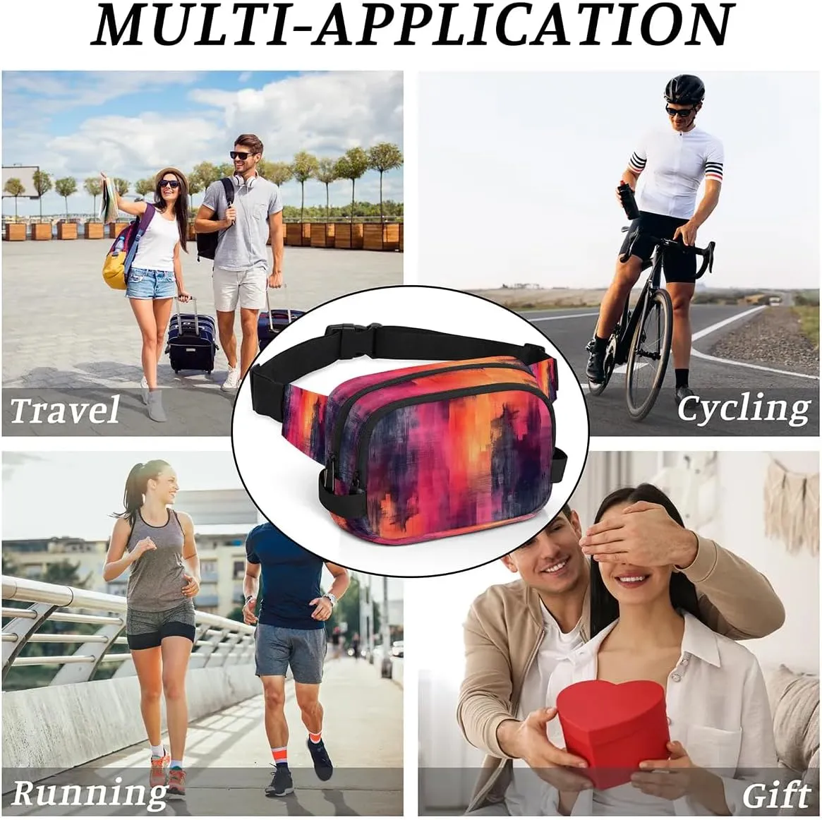 Abstraction Multi Color Patterns Fanny Packs for Women Men Waterproof Waist Bag with Adjustable Strap Belt Bag for Travel Running Hiking