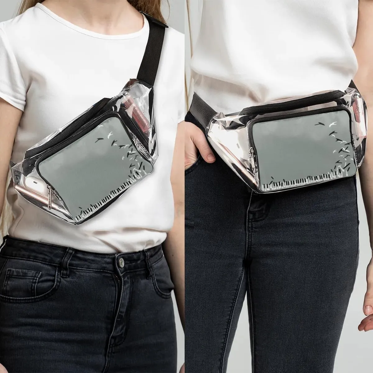 Abstraction Piano Key Clear Fanny Pack Stadium Approved Clear Crossbody Belt Bag for Women Men Transparent Waist Bag with Adjustable Strap for Concerts Sports Events Travel