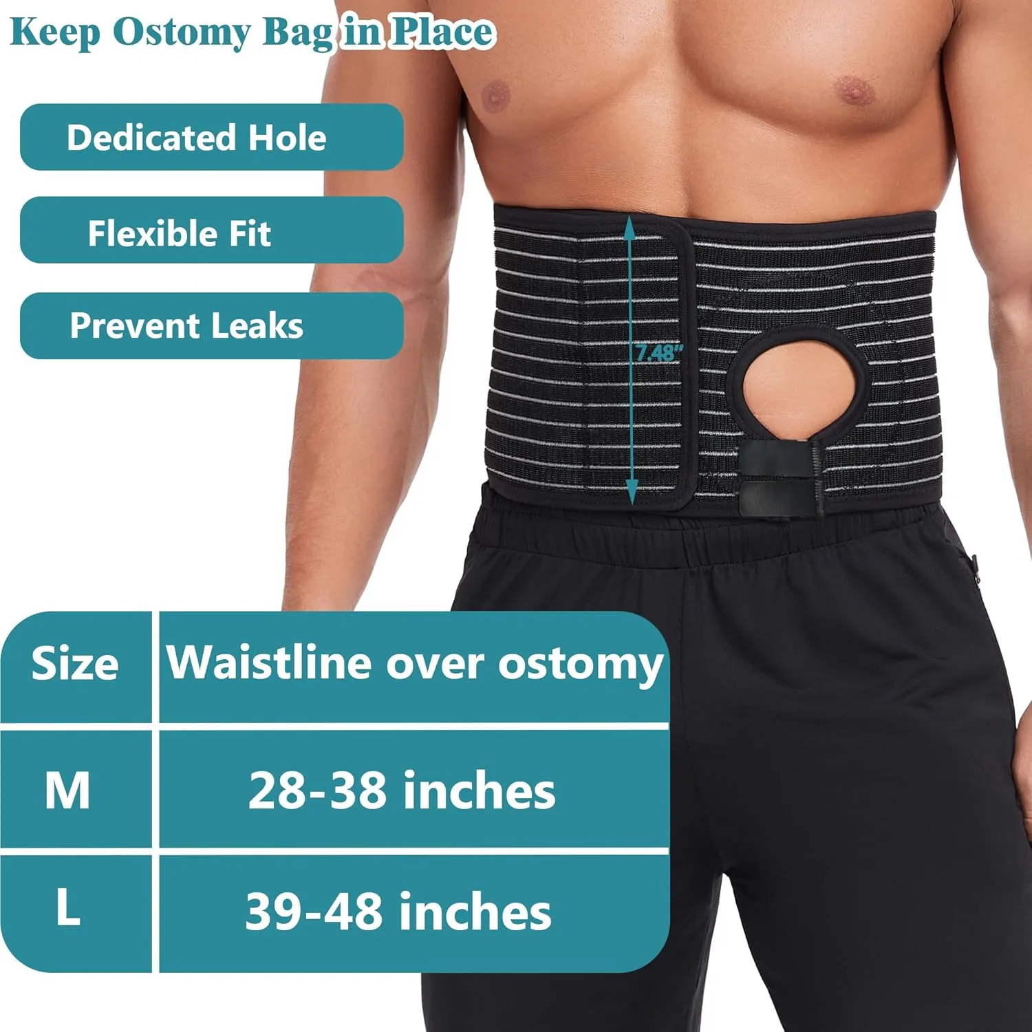 Adjustable Ostomy Belt for Men Women, Stoma Support Belt Covers with Hole/Opening for Ostomy Colostomy Ileostomy Urostomy Bag Holder, Abdominal Ostomy Hernia Binder Supplies After Surgery