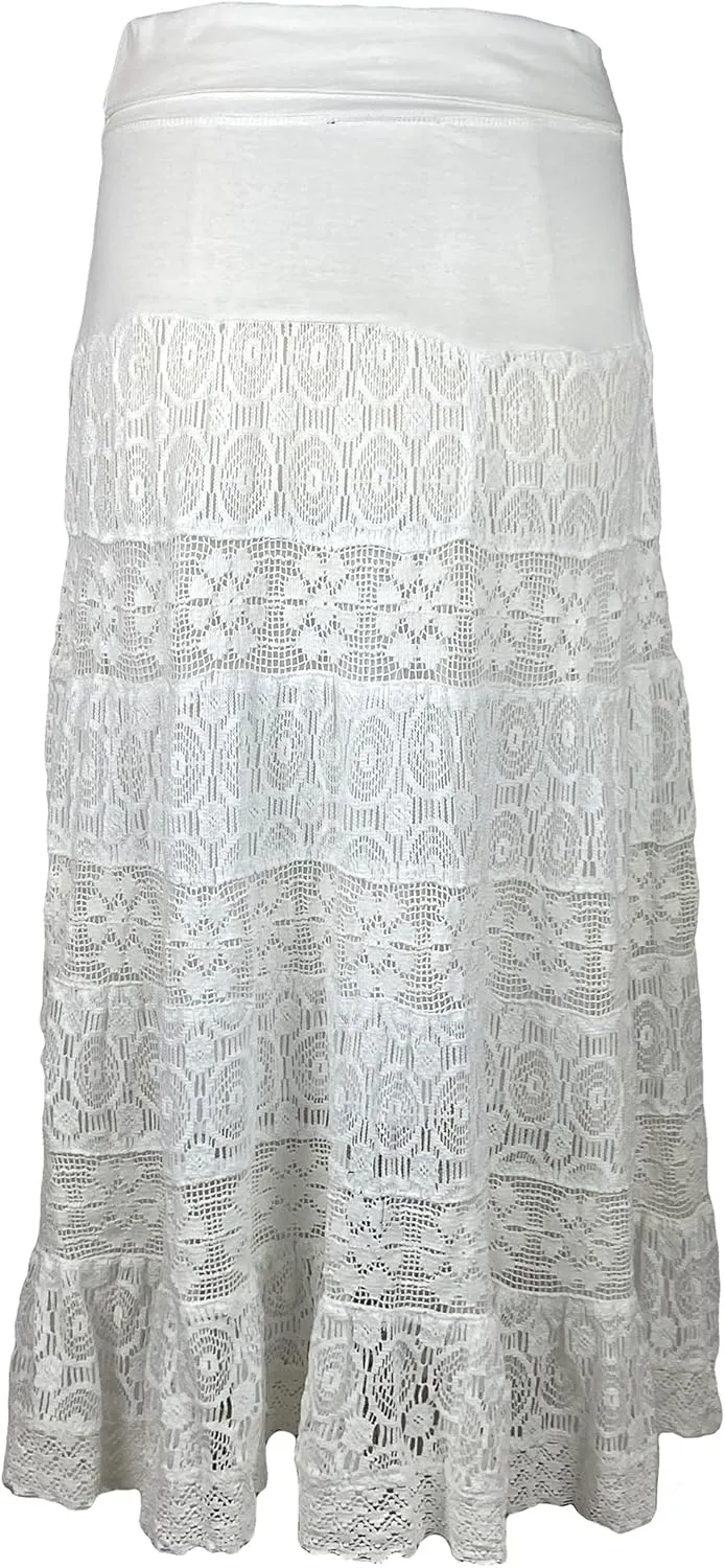 Agan Traders Women's 2025 Summer Boho Peasant Tiered Long Lace Skirt Maxi - Net Flared Long Maxi Skirts for Women