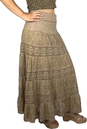 Agan Traders Women's 2025 Summer Boho Peasant Tiered Long Lace Skirt Maxi - Net Flared Long Maxi Skirts for Women