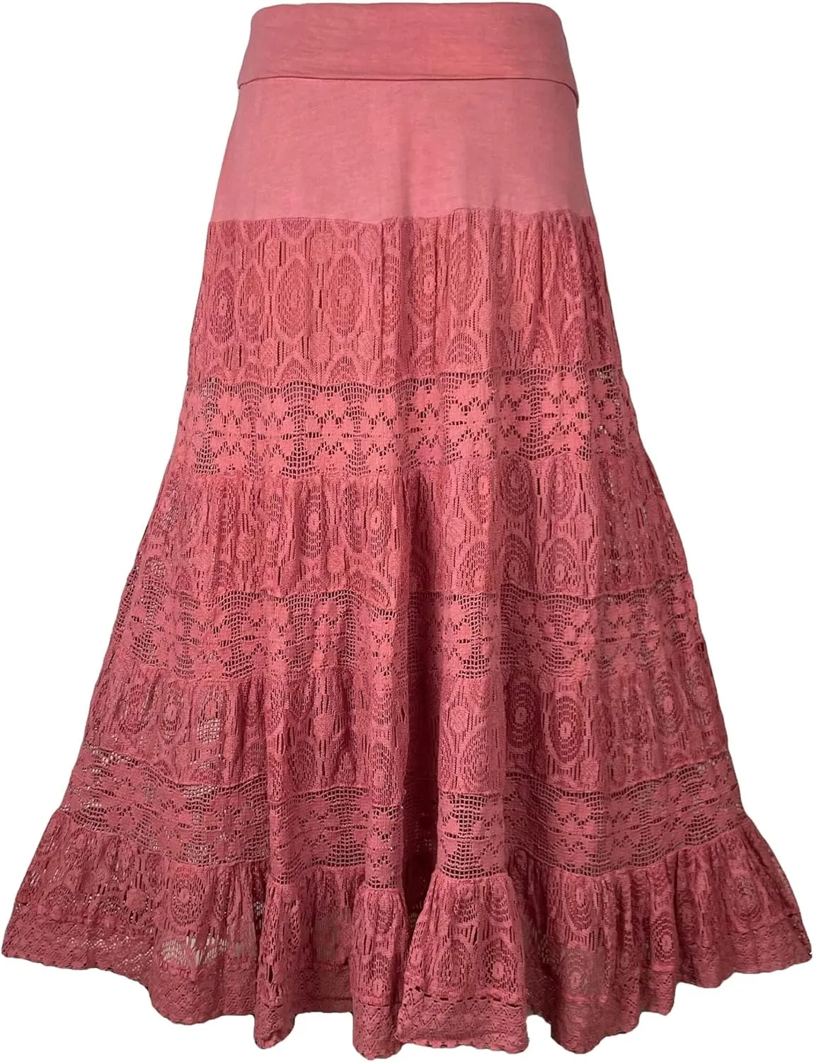 Agan Traders Women's 2025 Summer Boho Peasant Tiered Long Lace Skirt Maxi - Net Flared Long Maxi Skirts for Women