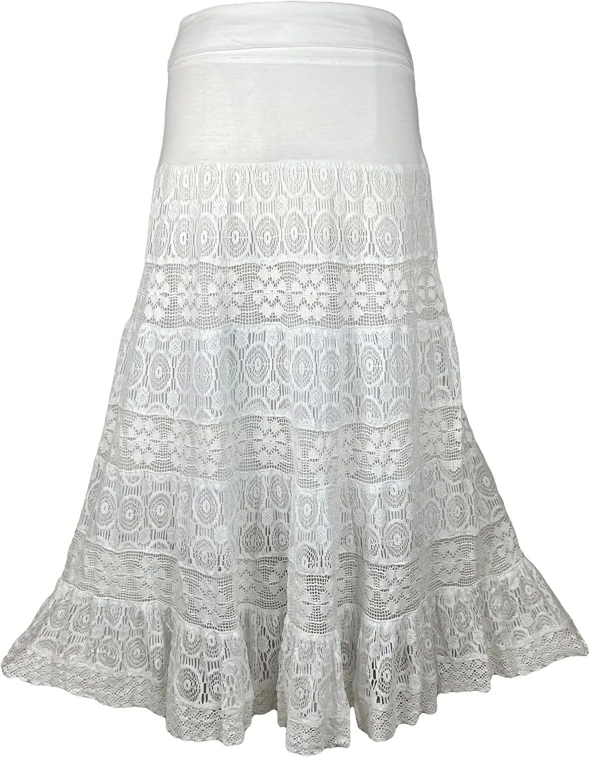 Agan Traders Women's 2025 Summer Boho Peasant Tiered Long Lace Skirt Maxi - Net Flared Long Maxi Skirts for Women