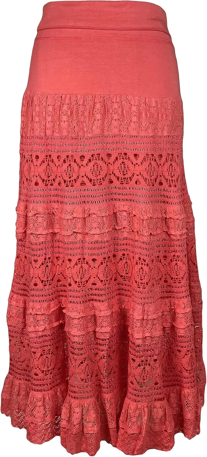 Agan Traders Women's 2025 Summer Boho Peasant Tiered Long Lace Skirt Maxi - Net Flared Long Maxi Skirts for Women