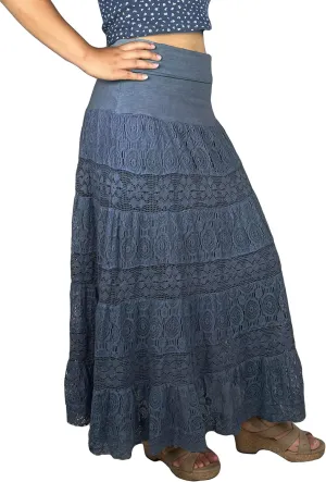 Agan Traders Women's 2025 Summer Boho Peasant Tiered Long Lace Skirt Maxi - Net Flared Long Maxi Skirts for Women