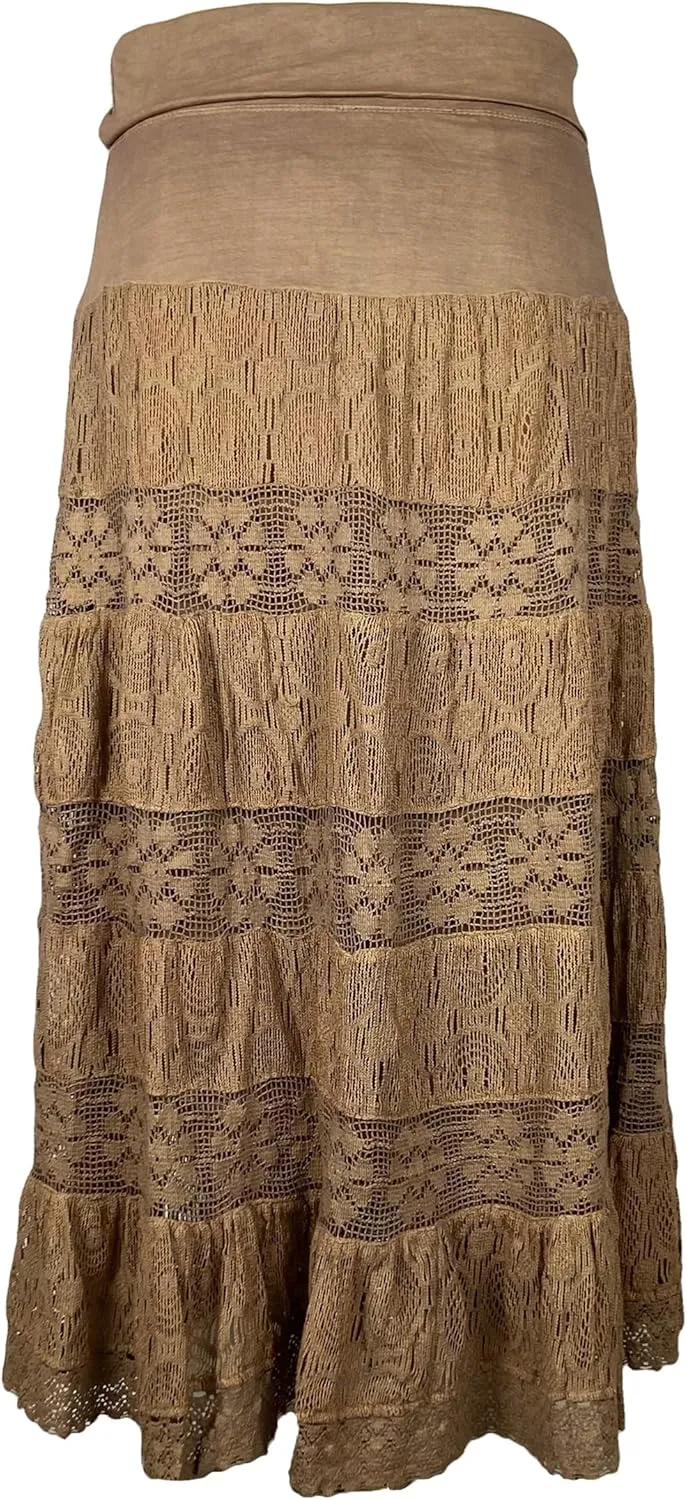 Agan Traders Women's 2025 Summer Boho Peasant Tiered Long Lace Skirt Maxi - Net Flared Long Maxi Skirts for Women