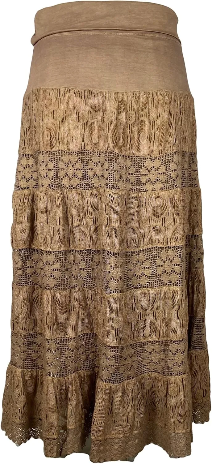 Agan Traders Women's 2025 Summer Boho Peasant Tiered Long Lace Skirt Maxi - Net Flared Long Maxi Skirts for Women
