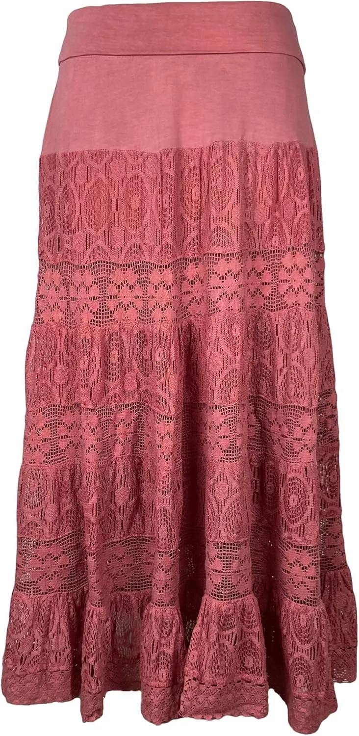 Agan Traders Women's 2025 Summer Boho Peasant Tiered Long Lace Skirt Maxi - Net Flared Long Maxi Skirts for Women