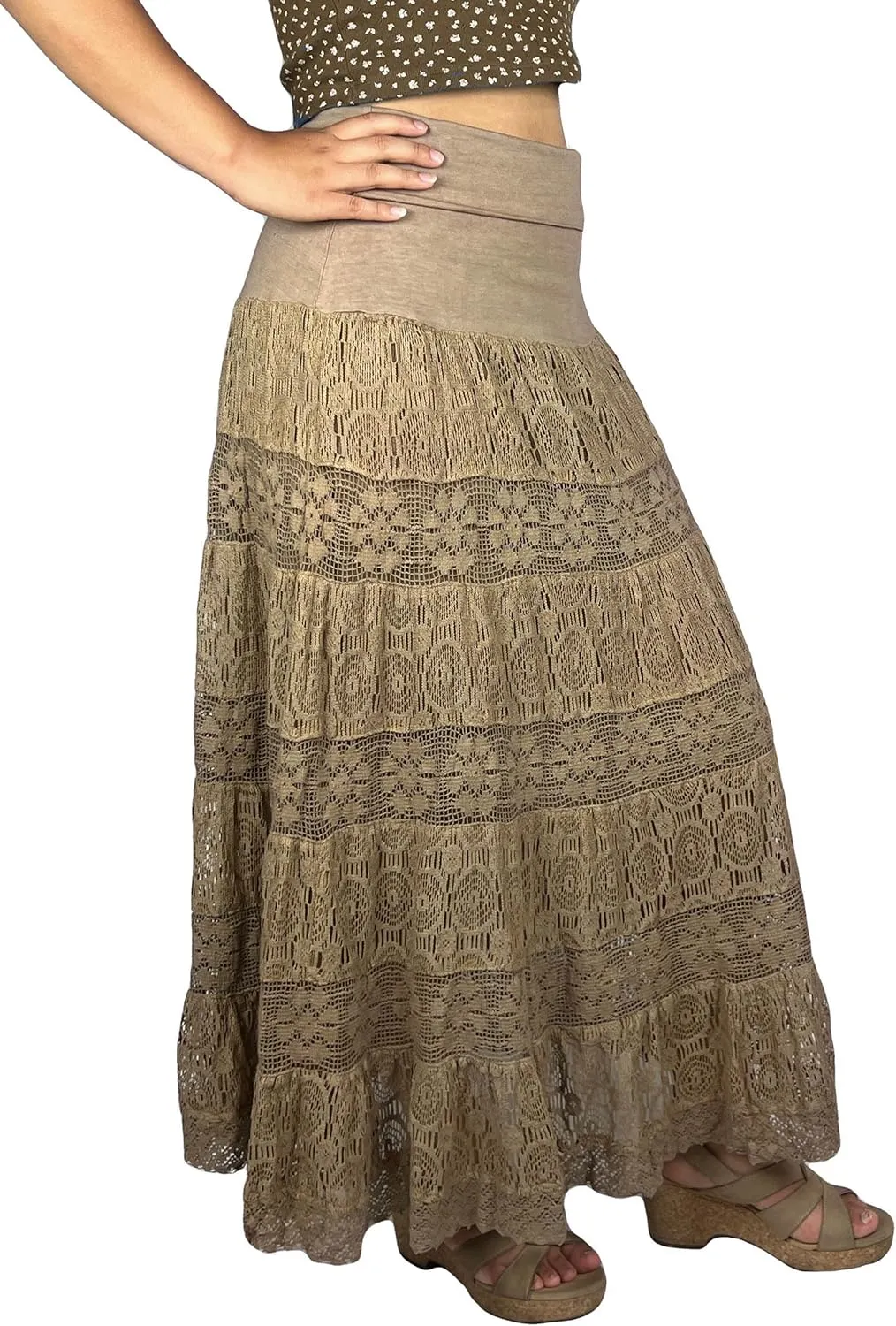 Agan Traders Women's 2025 Summer Boho Peasant Tiered Long Lace Skirt Maxi - Net Flared Long Maxi Skirts for Women