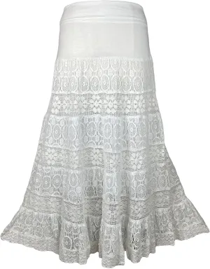 Agan Traders Women's 2025 Summer Boho Peasant Tiered Long Lace Skirt Maxi - Net Flared Long Maxi Skirts for Women