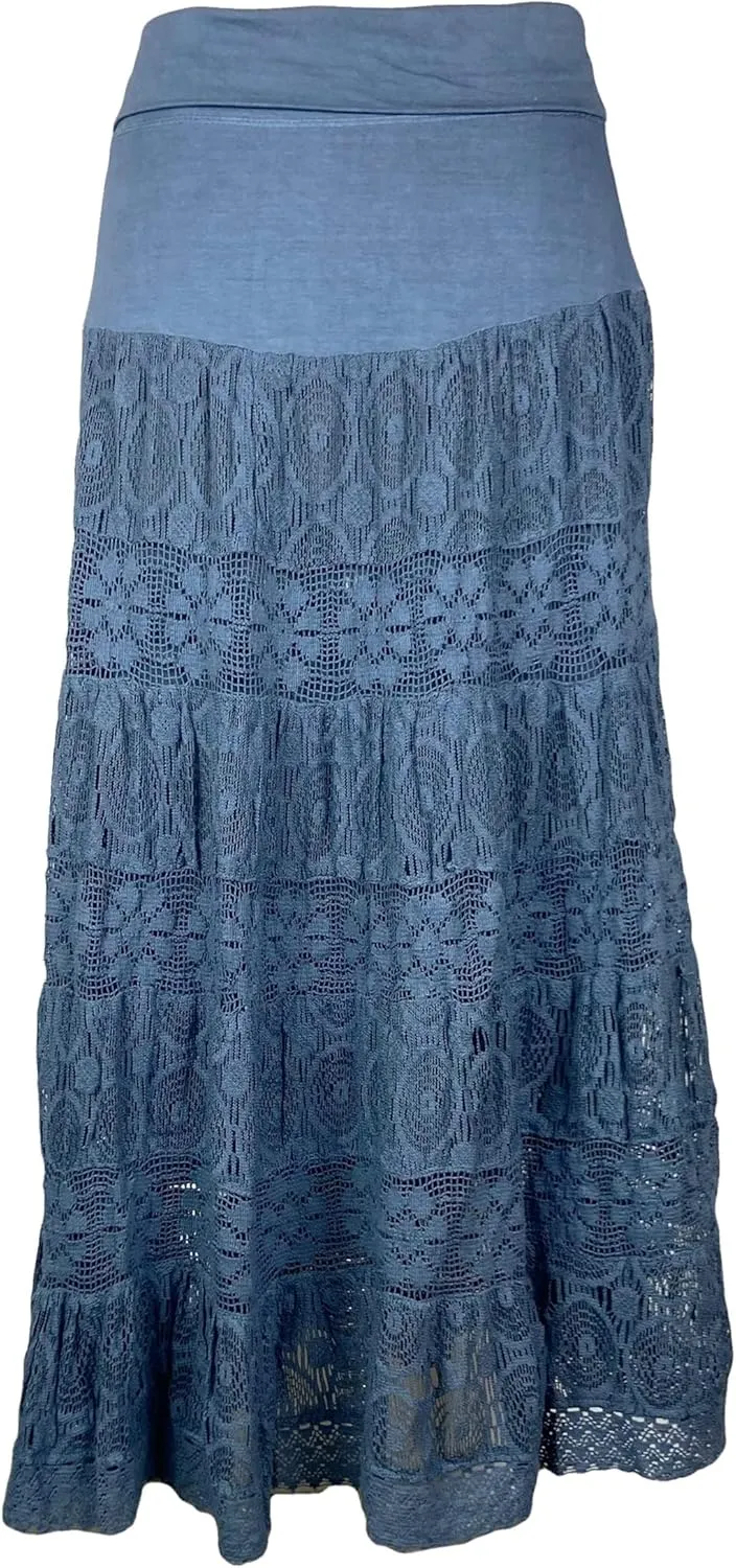 Agan Traders Women's 2025 Summer Boho Peasant Tiered Long Lace Skirt Maxi - Net Flared Long Maxi Skirts for Women