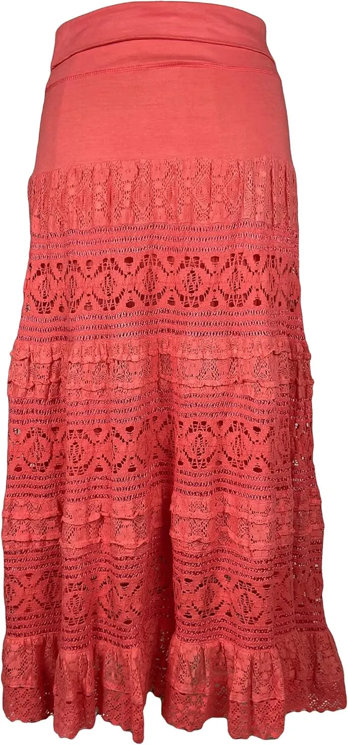 Agan Traders Women's 2025 Summer Boho Peasant Tiered Long Lace Skirt Maxi - Net Flared Long Maxi Skirts for Women