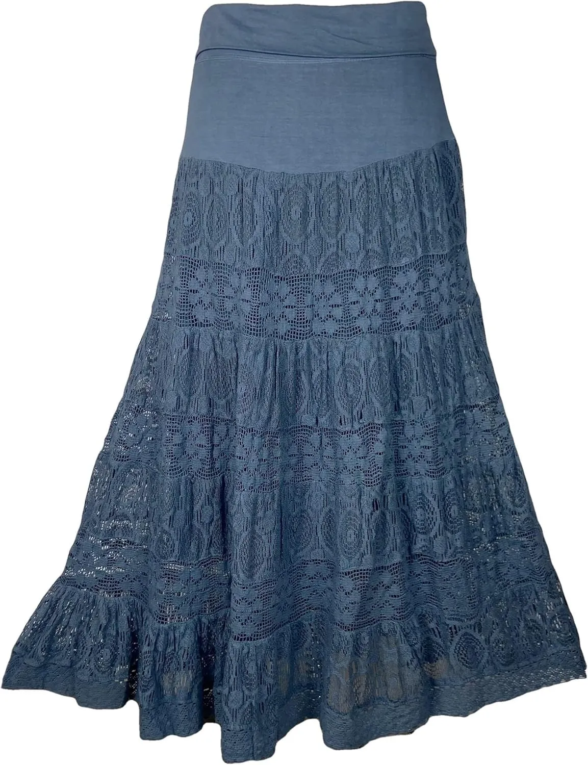 Agan Traders Women's 2025 Summer Boho Peasant Tiered Long Lace Skirt Maxi - Net Flared Long Maxi Skirts for Women