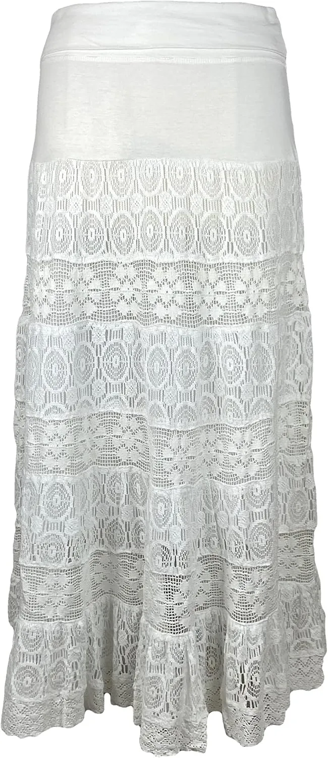 Agan Traders Women's 2025 Summer Boho Peasant Tiered Long Lace Skirt Maxi - Net Flared Long Maxi Skirts for Women