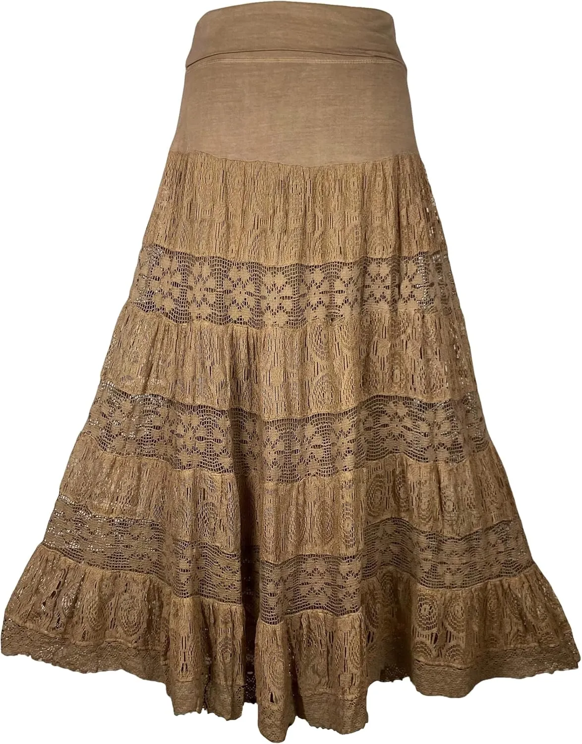 Agan Traders Women's 2025 Summer Boho Peasant Tiered Long Lace Skirt Maxi - Net Flared Long Maxi Skirts for Women