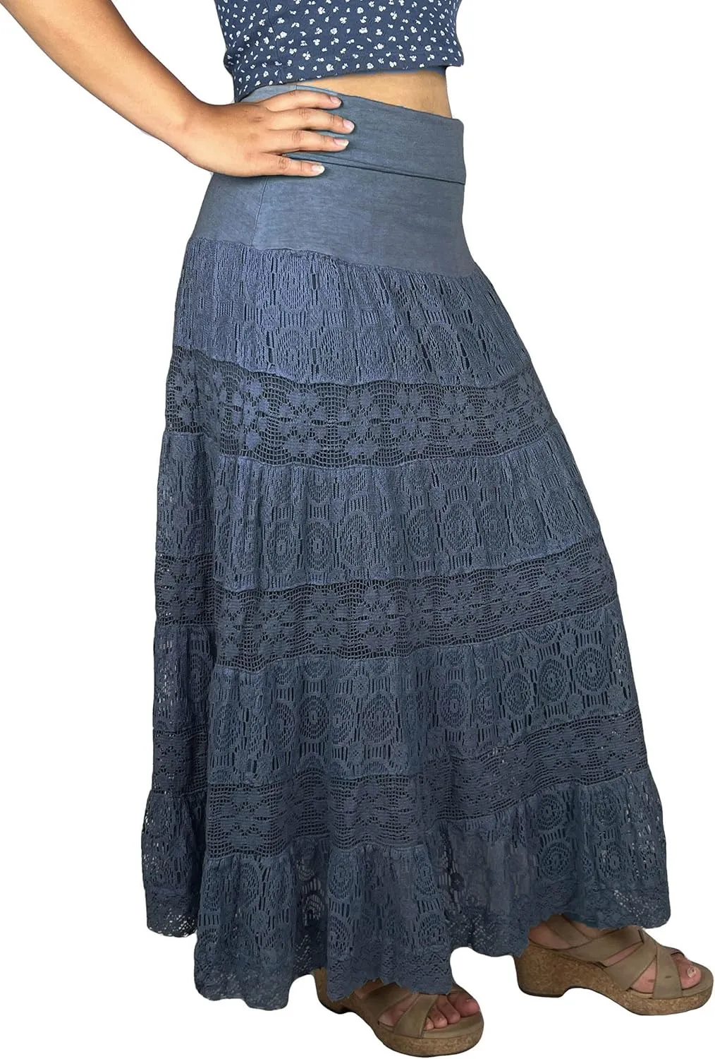 Agan Traders Women's 2025 Summer Boho Peasant Tiered Long Lace Skirt Maxi - Net Flared Long Maxi Skirts for Women