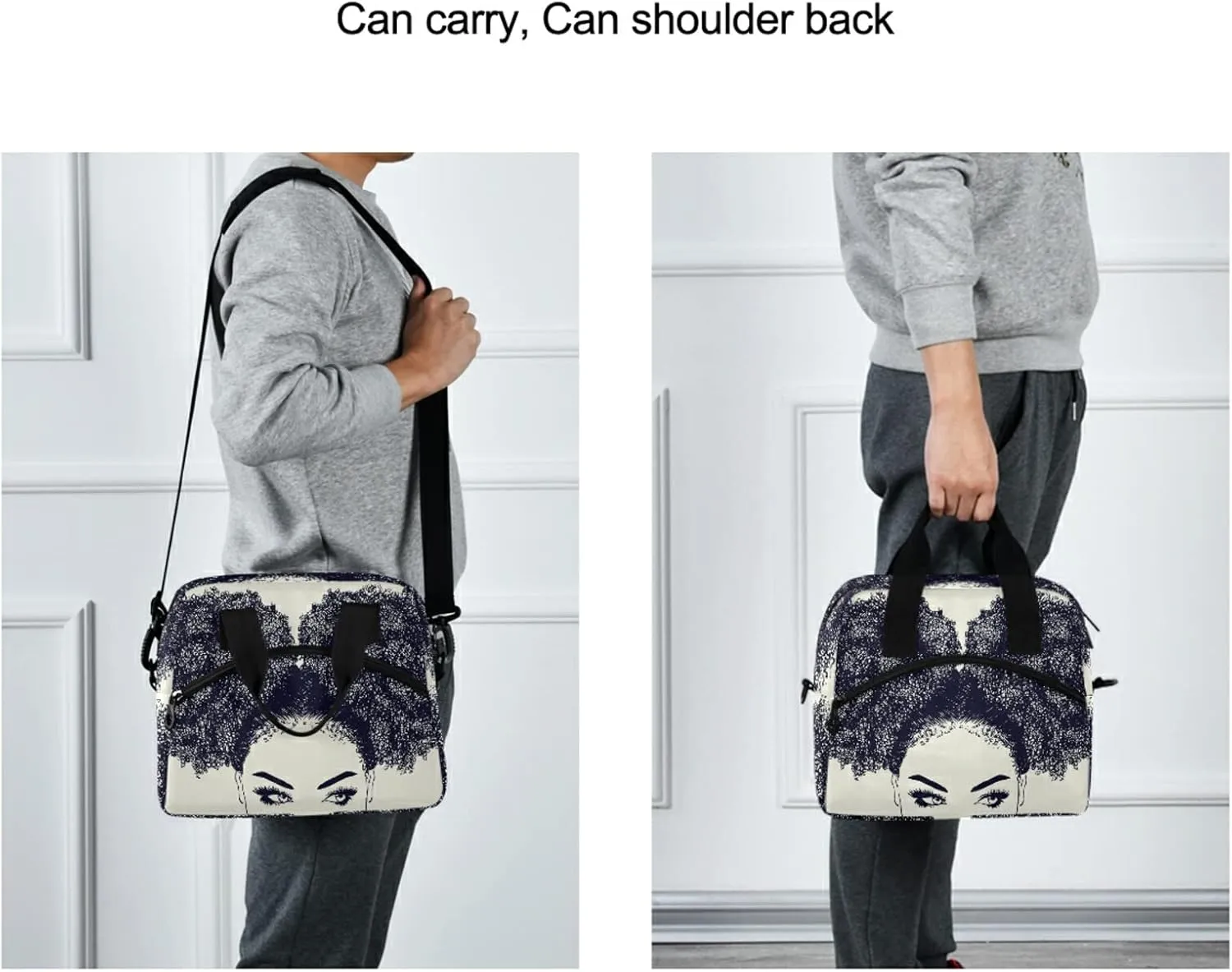 ALAZA African American Woman with Curly Hair Insulated Lunch Box Reusable Cooler Bags with Shoulder Strap for Women Men Adults, 19-Can (12.5L)