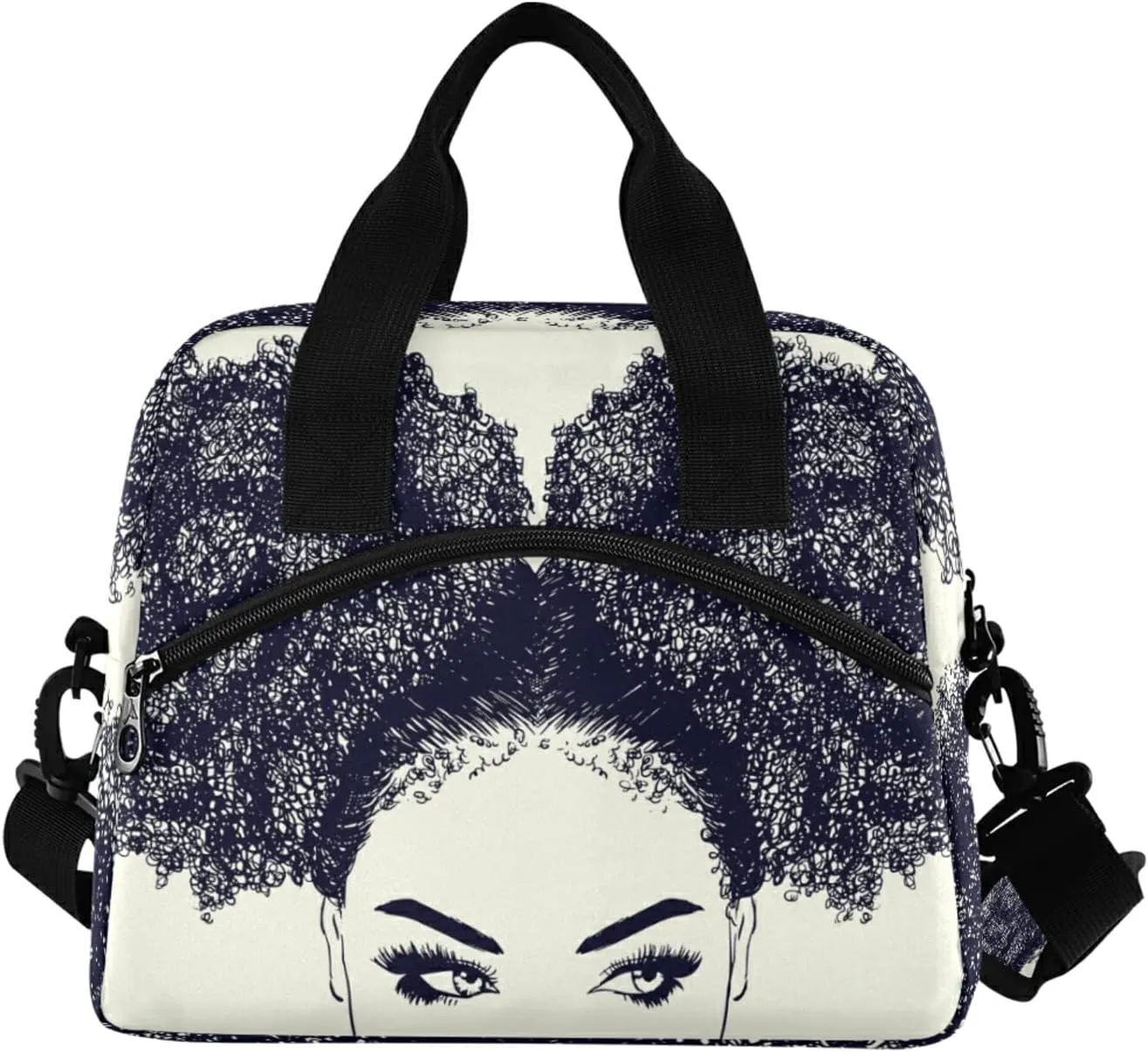 ALAZA African American Woman with Curly Hair Insulated Lunch Box Reusable Cooler Bags with Shoulder Strap for Women Men Adults, 19-Can (12.5L)