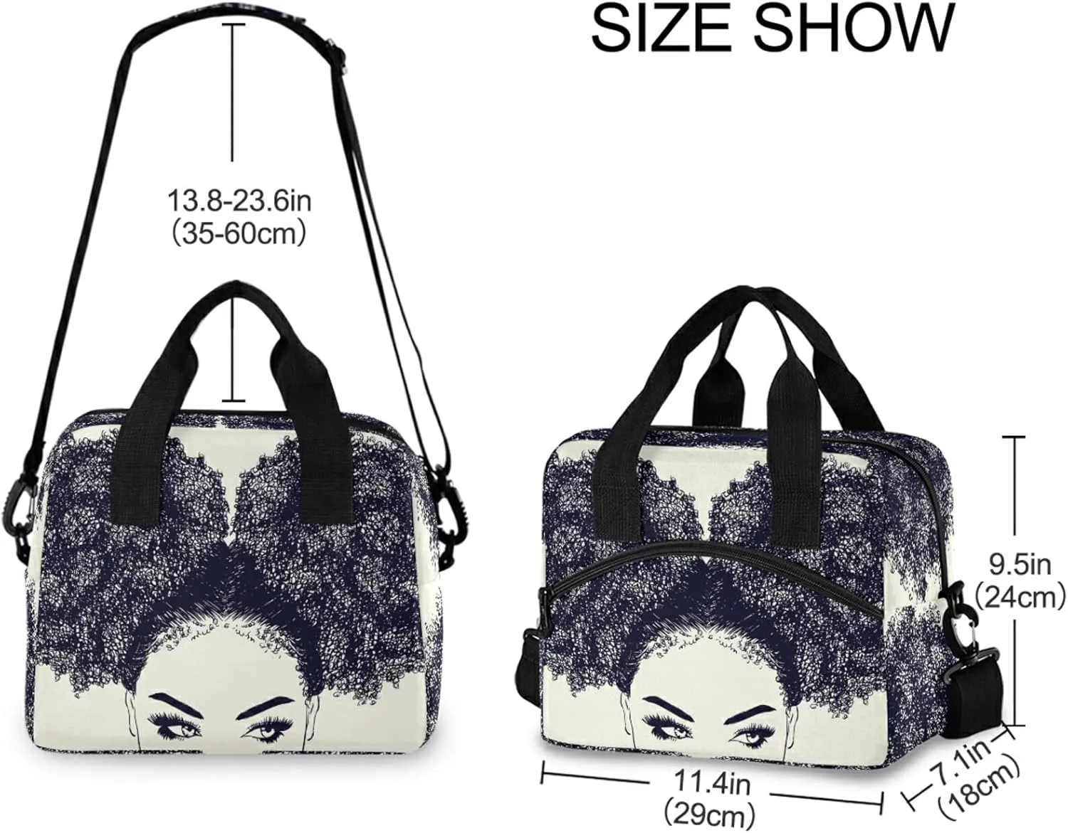 ALAZA African American Woman with Curly Hair Insulated Lunch Box Reusable Cooler Bags with Shoulder Strap for Women Men Adults, 19-Can (12.5L)