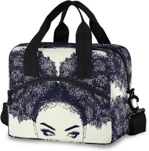 ALAZA African American Woman with Curly Hair Insulated Lunch Box Reusable Cooler Bags with Shoulder Strap for Women Men Adults, 19-Can (12.5L)
