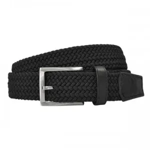 ALEC - Mens Cotton Woven Black Elastic Stretch Belt with Silver Buckle