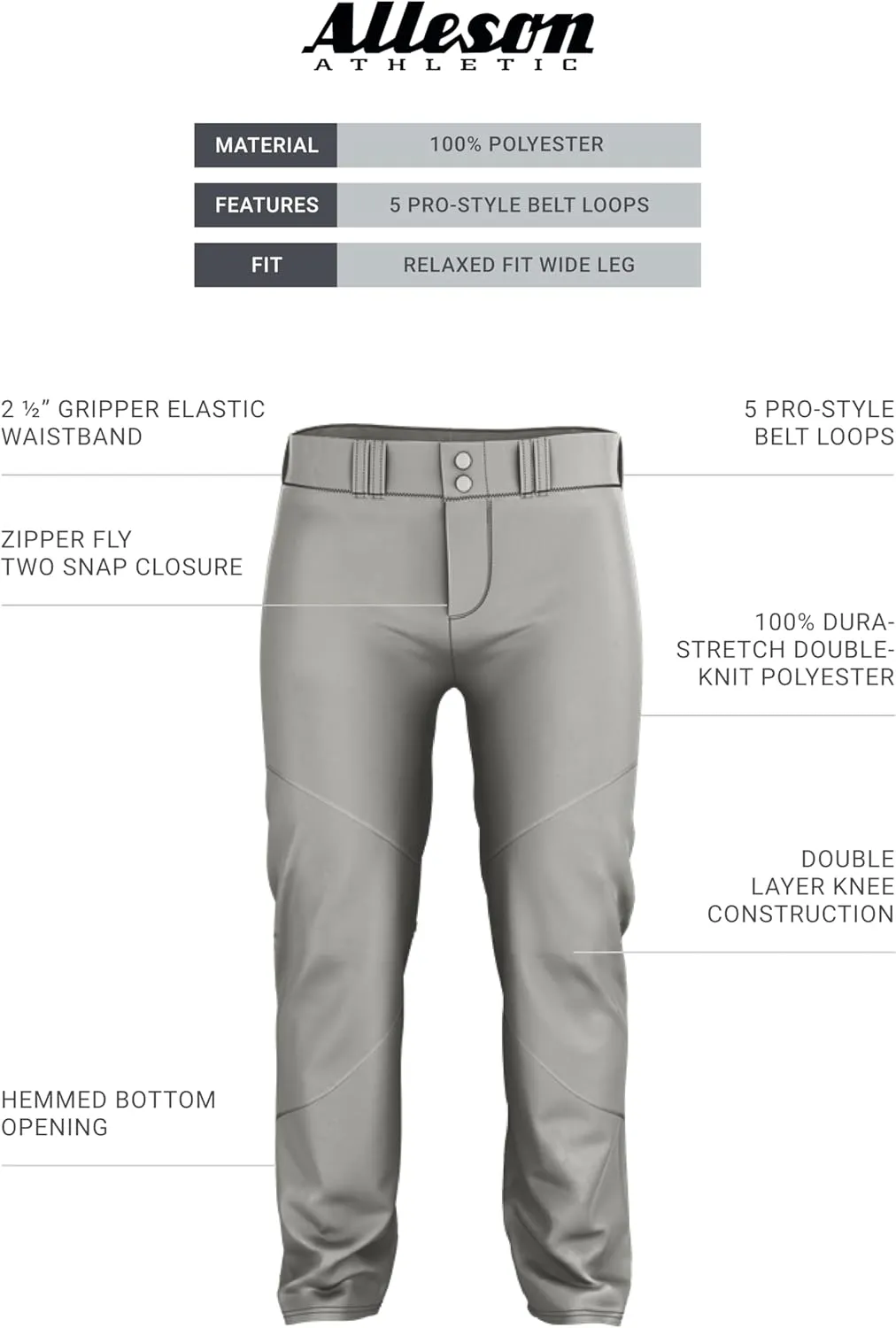 Alleson Athletic Men's Crush Premier Braided Baseball Pant – Stretch Fabric, Reinforced Knees, and Comfortable Fit