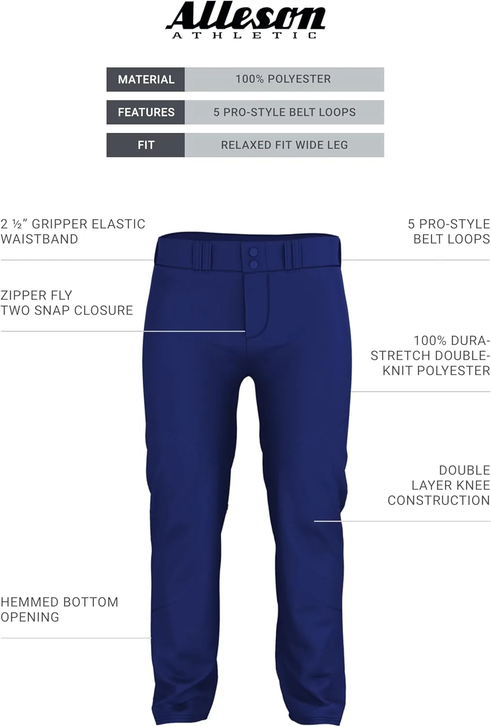 Alleson Athletic Men's Crush Premier Braided Baseball Pant – Stretch Fabric, Reinforced Knees, and Comfortable Fit