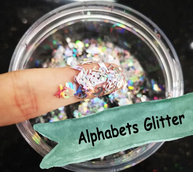 Alphabets Letters Loose glitters 5mm UV resin, nail gel, acrylic nail, nail polish glitter, tumbler glitters