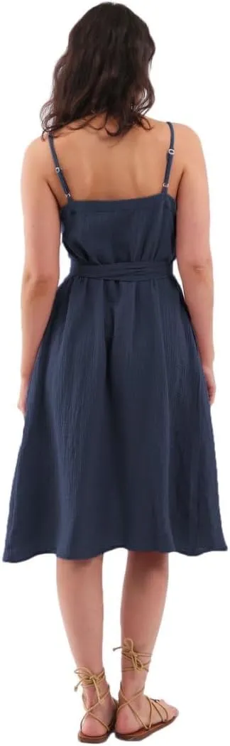 Amazhiyu Womens Summer Spaghetti Strap Sleeveless Midi Wrap Dress with Pockets