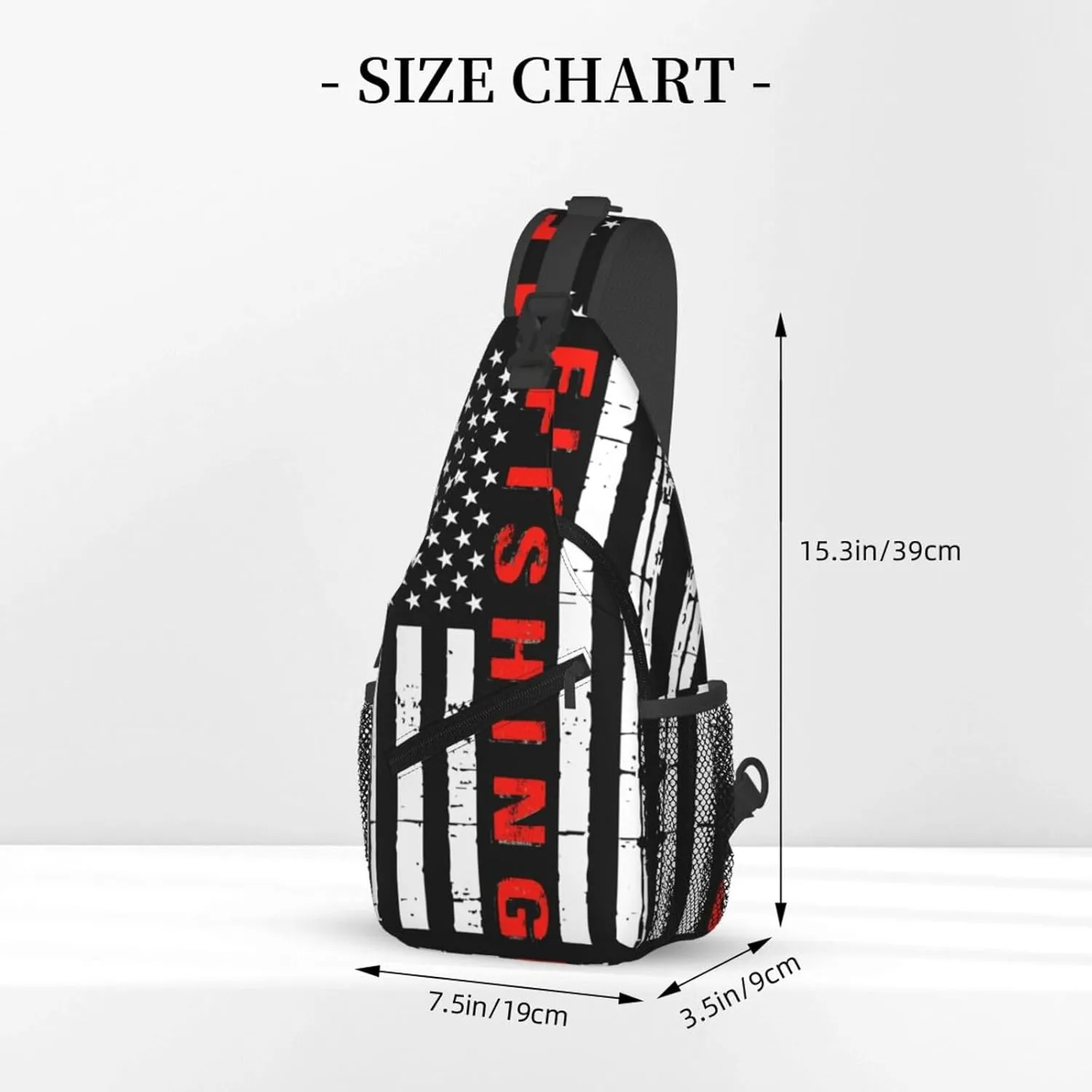 American Fishing Flag Crossbody Sling Bag Chest Bags Casual Shoulder Backpack Sport Fanny Pack Gym Diagonally Daypack with Adjustable Strap for Running