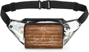 Anchor Emblem Wooden Planks Background Clear Fanny Pack Stadium Approved Clear Crossbody Belt Bag for Women Men Transparent Waist Bag with Adjustable Strap for Concerts Sports Events Travel