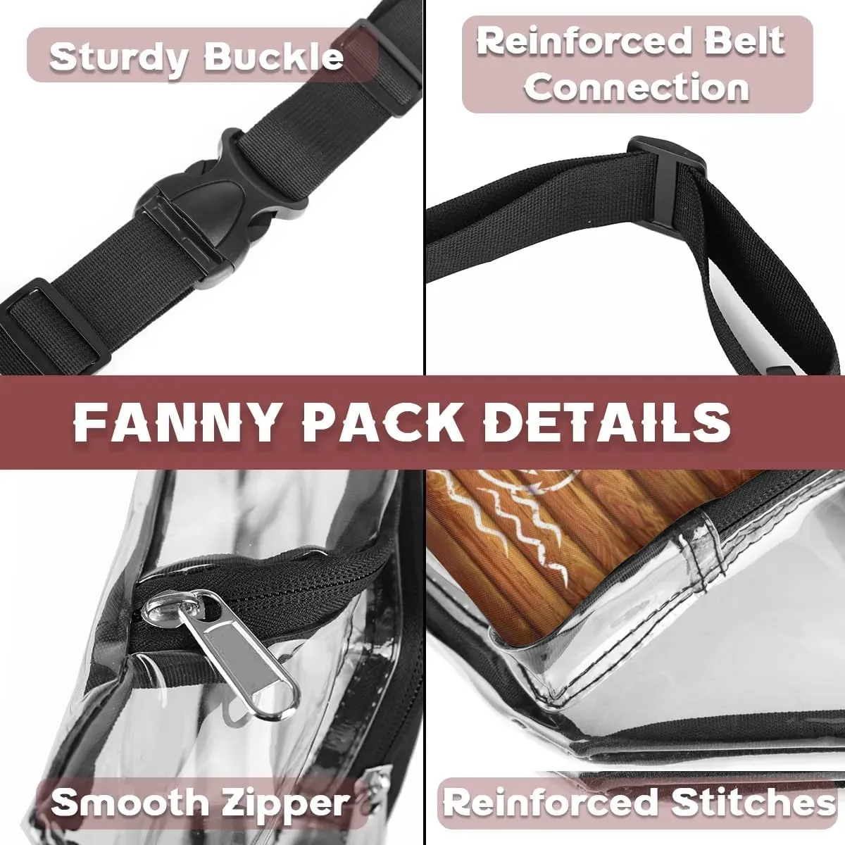Anchor Emblem Wooden Planks Background Clear Fanny Pack Stadium Approved Clear Crossbody Belt Bag for Women Men Transparent Waist Bag with Adjustable Strap for Concerts Sports Events Travel