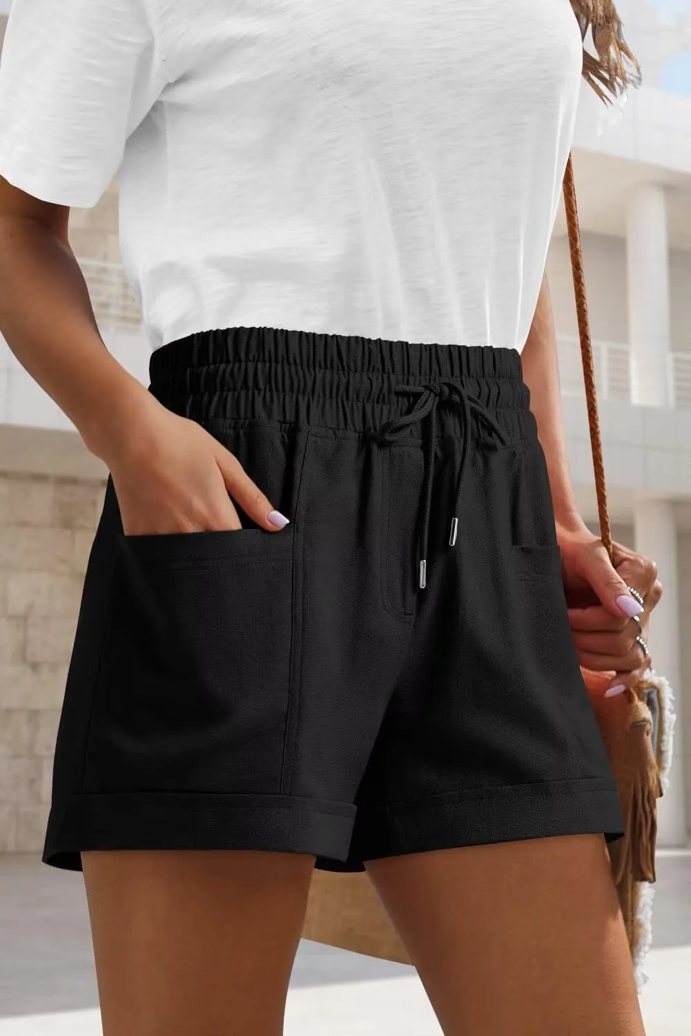 ANFTFH Womens Casual Shorts Summer Drawstring Elastic Waist Comfy Shorts with Pockets