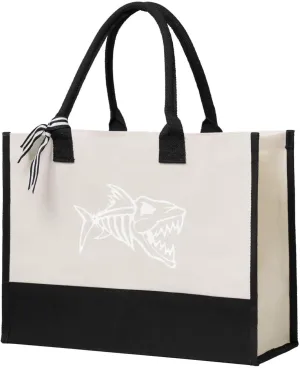 Anger Fish Skeletons Canvas Tote Bag, Present Bag, Suitable for Wedding, Birthday, Beach, Holiday, is a Great Gift for Women, Mom, Teachers, Ladies, Friends, Bridesmaids